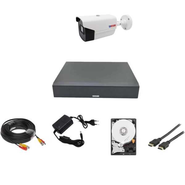 Kit supraveghere video 1 camera exterior full hd, IR 40m, DVR 4 canale 5MP, cablu 20m gata mufat, HDMI cadou, HDD 500GB [1]