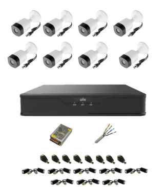 Kit supraveghere Uniview - Sistem complet 8 camere supraveghere exterior FULL HD 20 m IR, DVR 8 canale, accesorii
