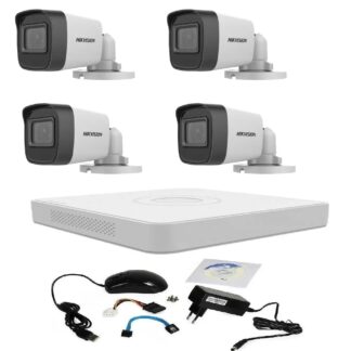 Kit Supraveghere - Kit supraveghere video 5 MP Hikvision Turbo HD cu 4 camere DVR 4 canale si cadou cablu HDMI vizualizare pe telefon mobil