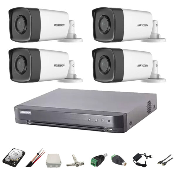 Kit complet 4 camere supraveghere full hd 80m IR Hikvision, cablu 100m si HDD 2TB [1]