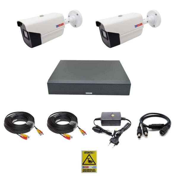 Sistem supraveghere video 2 camere exterior 2MP 1080P full hd, IR 40m, DVR 4 canale, accesorii full [1]