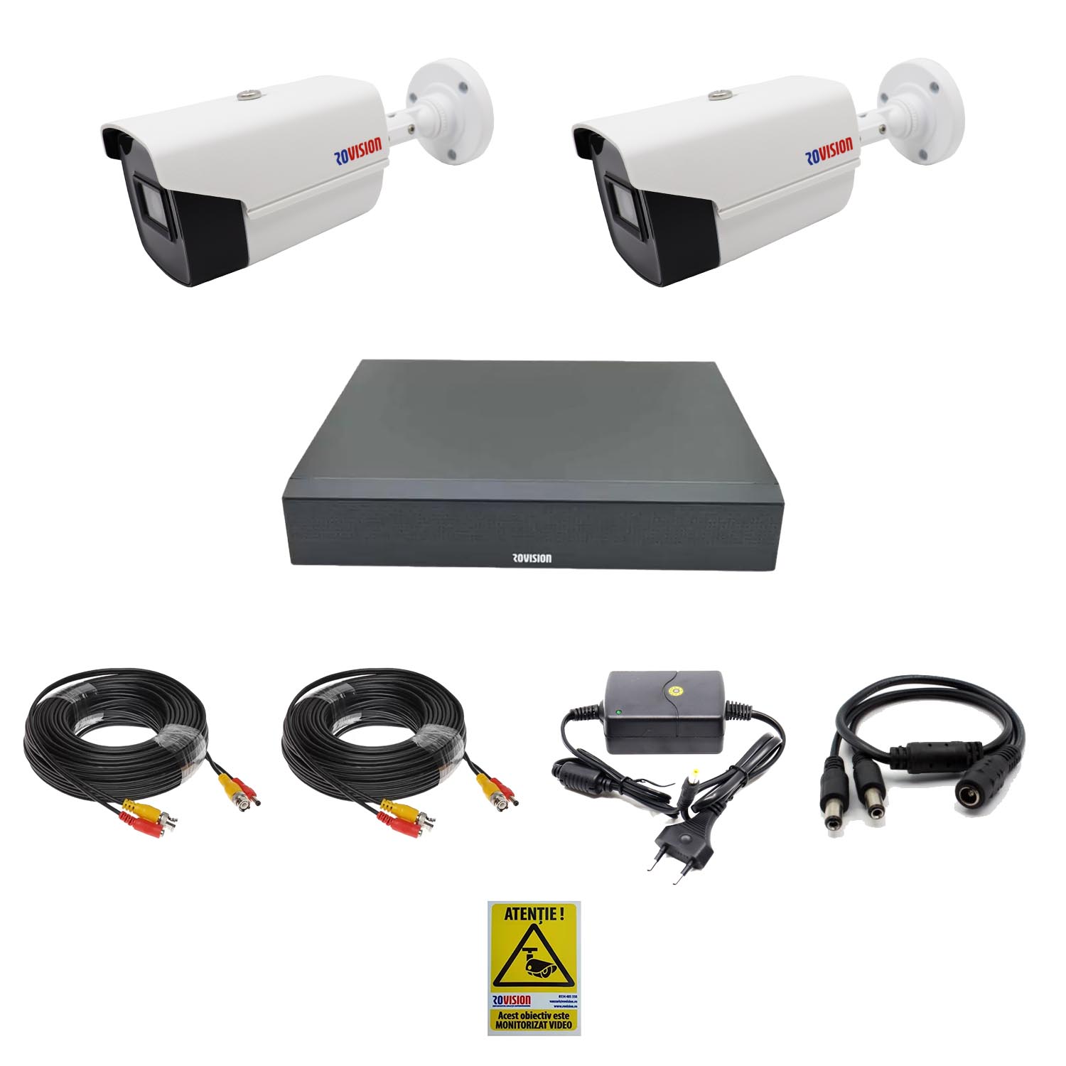 Sistem supraveghere video 2 camere exterior 2MP 1080P full hd, IR 40m, DVR 4 canale, accesorii full