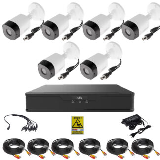 Kit supraveghere Uniview - Sistem supraveghere video 6 camere exterior 2MP, 1080P full hd IR 20m,  XVR 8 canale, accesorii full, live internet
