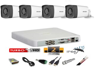 Kit Supraveghere - Sistem supraveghere video profesional exterior 4 camere 2MP Hikvision Turbo HD  40m IR  full accesorii  accesorii, internet