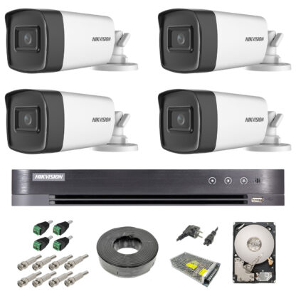 Sistem supraveghere video exterior complet Hikvision 4 camere Turbo HD 5 MP 80 m IR cu toate accesoriile, HDD 1tb [1]