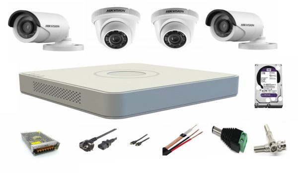 Sistem supraveghere video profesional mixt  4 camere Hikvision Turbo HD 2 camere interior 2 camere exterior toate accesoriile plus HDD Cadou [1]
