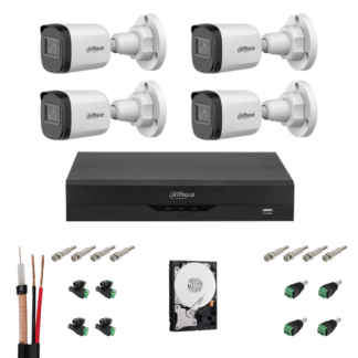 Sistem 4 camere de supraveghere exterior DAHUA 2MP, DVR Pentabrid, accesorii, HDD Sistem 4 camere de supraveghere exterior DAHUA 2MP, DVR Pentabrid, accesorii, HDD