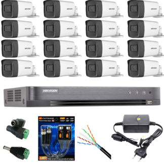 Kit Supraveghere - Sistem Supraveghere profesional  Hikvision  16 Camere 5MP Turbo HD IR 80, accesorii