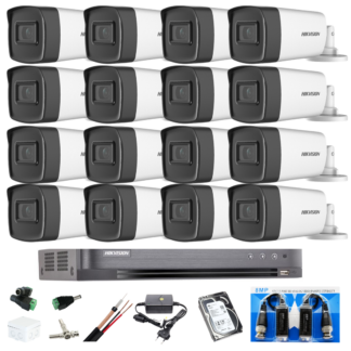 Accesorii interfoane - Kit complet 16 camere supraveghere exterior 5MP TURBO HD HIKVISION 40 m IR, accesorii +hard 4TB