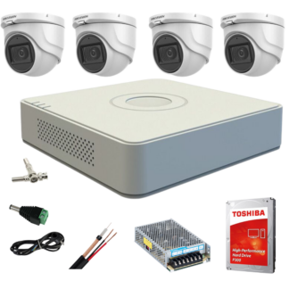 Kit supraveghere Hikvision - Sistem supraveghere video interior Hikvision 4 camere Turbo HD 5MP IR 20m DVR 4 canale cu toate accesoriile incluse CADOU  HDD 1TB