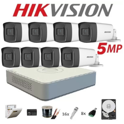 Kit complet 8 camere supraveghere exterior 5MP TURBOHD HIKVISION 40 m IR, accesorii+hard 2TB [1]