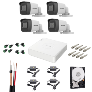 Kit complet de supraveghere Hikvision 4 camere AnalogHD 2MP lentila 2.8mm IR 30m, DVR 4 canale 2MP, HDD si accesorii Kit complet de supraveghere Hikvision 4 camere AnalogHD 2MP lentila 2.8mm IR 30m, DVR 4 canale 2MP, HDD si accesorii