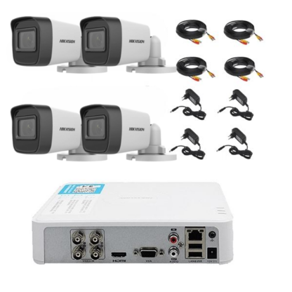 Kit supraveghere video 4 camere Hikvision exterior 20m IR, accesorii incluse [1]