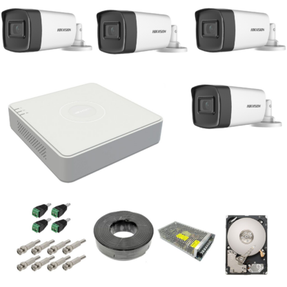 Kit complet 4 camere supraveghere exterior 5MP TurboHD Hikvision IR 40M DVR 4 canale sursa alimentare accesorii  hard 1TB [1]