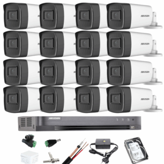 Kit complet 16 camere supraveghere exterior 5MP TURBO HD HIKVISION 40 m IR, accesorii +hard 4TB