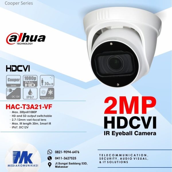 Camera 2MP Exterior HDCVI, 1/2.7"2Megapixel CMOS , IR 30m, varifocala - Dahua  HAC-T3A21-VF [1]