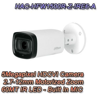 Camera bullet HDCVI Dahua HAC-HFW1500R-Z-IRE6-A 5MP, varifocala motorizata 2.7-12mm, Smart IR 60m, IP67, microfon [1]