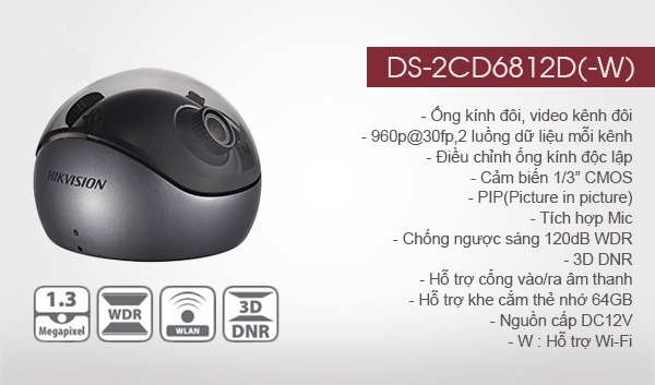 Camera supraveghere Dome IP Hikvision DS-2CD6812D, 960 p, 2.8 mm [1]