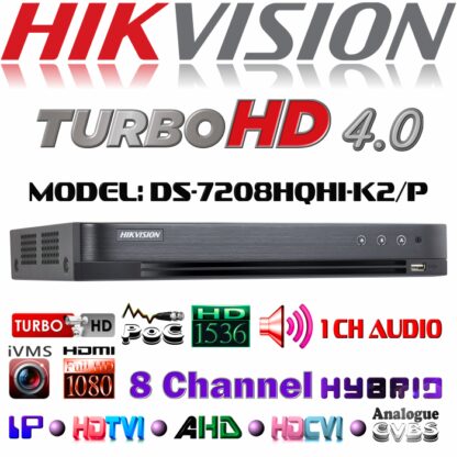 DVR 8 canale Turbo HD Hikvision DS-7208HQHI-K2/P, 2xSATA, PoC [1]