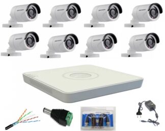 Kit supraveghere Hikvision - Sistem supraveghere profesional Hikvision cu 8 camere video de 2MP FULL HD IR 20m, accesorii montaj incluse