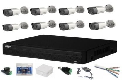 Sistem complet supraveghere cu 8 camere exterior Dahua CMOS 2MP, 3.6mm, Smart IR 20m, IP67, DVR 8 canale, accesorii montaj [1]