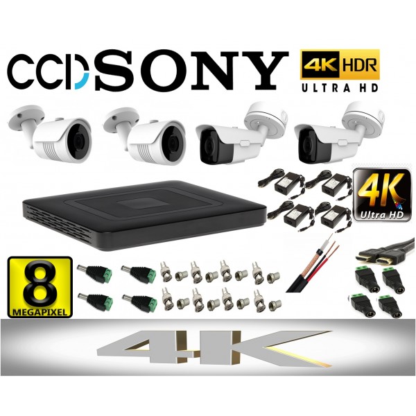 Kit profesional video tehnologie 4K cu 4 camere ROVISION de 8MP 60m IR si 25m IR lentila Sony Starvis , full accesorii [1]