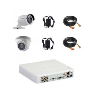 Kit Supraveghere - Sistem camere supraveghere video mixt complet 2 camere Hikvision full hd cu IR 20 m plug and play, DVR 4 canale, accesorii