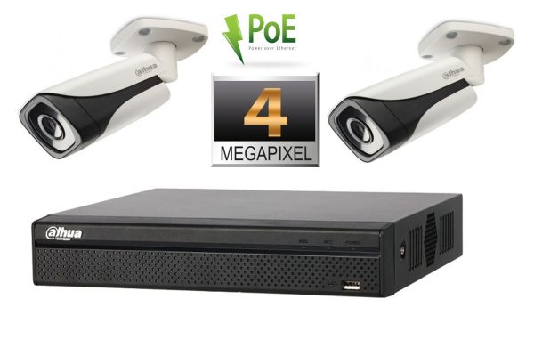 Kit profesional de supraveghere video POE cu 2 camere IP Dahua rezolutie 4MP, IR 30m cu NVR Dahua 4 canale 6MP [1]