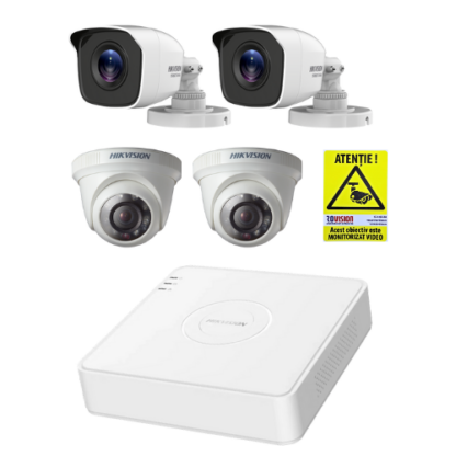 Kit supraveghere Hikvision 2 camere exterior 2 MP IR 20m, 2 camere analog de interior 2MP IR 20m, DVR 4 canale 2MP [1]