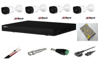 Sistem supraveghere video exterior 4 camere Dahua 2MP, DVR Dahua, accesorii incluse