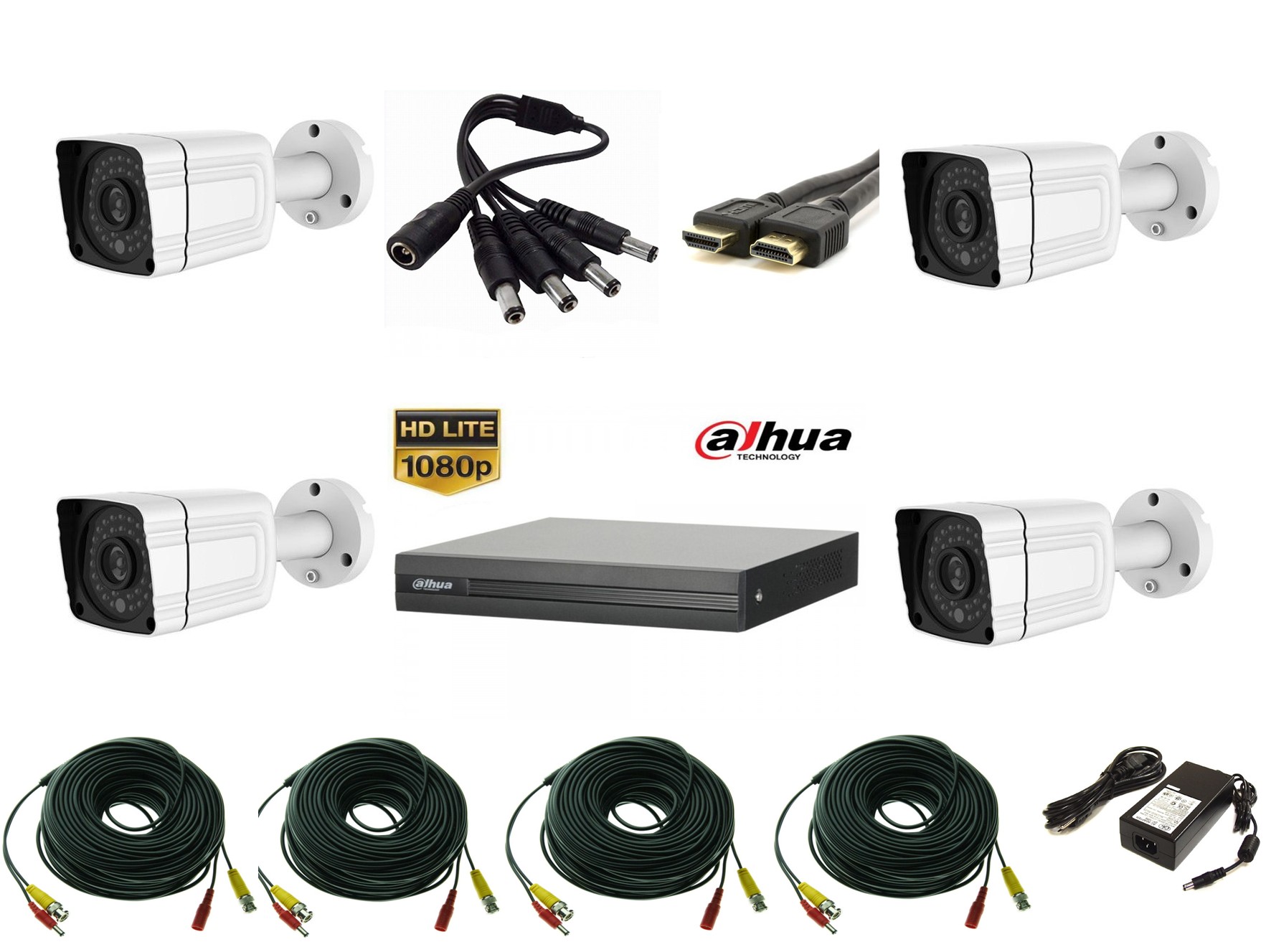 Sistem supraveghere video profesional exterior 4 camere 2MP AHD IR30m cu DVR DAHUA 4 canale