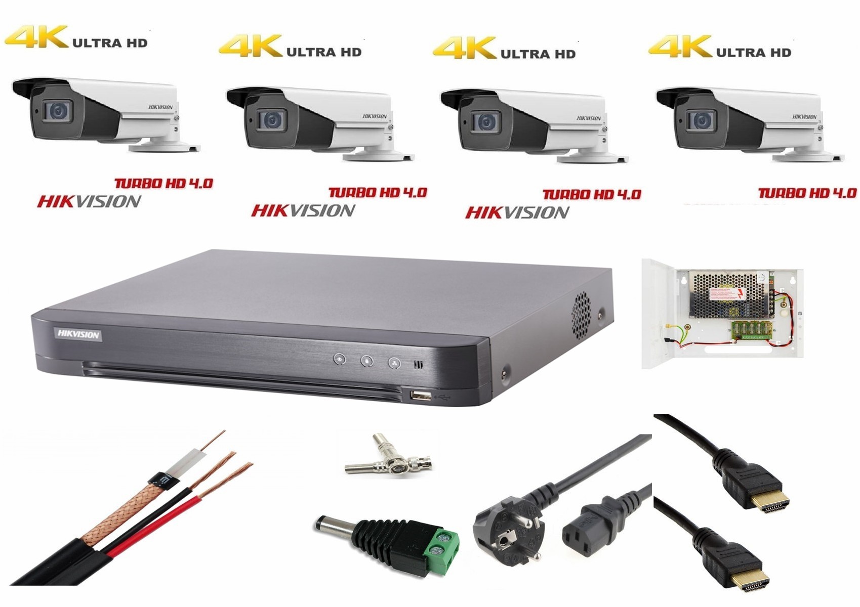 Sistem video ultra profesional Hikvision 4 camere Ultra HD 8MP DVR 4 canale, full live internet - Rovision