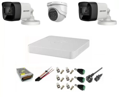 Sistem supraveghere video Hikvision 3 camere 5MP, 2 exterior Turbo HD IR 80 M 1 interior IR 20m cu full accesorii [1]