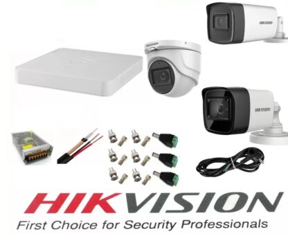 Sistem supraveghere video Hikvision 3 camere 5MP 2 exterior Turbo HD IR 80M si IR 40M si 1 interior IR 20m DVR 4 canale cu full accesorii [1]