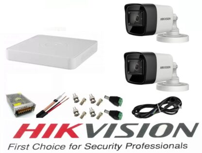 Sistem supraveghere video Hikvision 2 camere 5MP Turbo HD IR 80M cu DVR Hikvision 4 canale  full accesorii cablu coaxial [1]