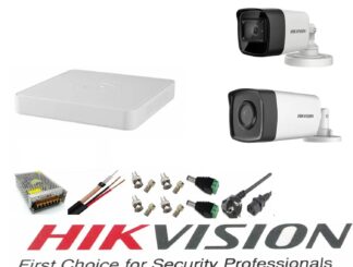 Kit Supraveghere - Sistem supraveghere video Hikvision 2 camere 5MP Turbo HD IR80m si IR40m DVR Hikvision 4 canale full accesorii
