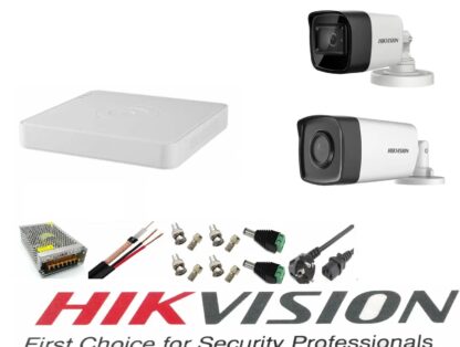 Sistem supraveghere video Hikvision 2 camere 5MP Turbo HD IR80m si IR40m DVR Hikvision 4 canale full accesorii [1]