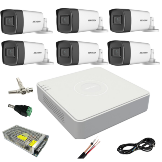 Kit supraveghere Hikvision - Sistem supraveghere video ultra profesional Hikvision 6 camere exterior 5MP Turbo HD cu IR 40M, DVR 8 canale, full accesorii