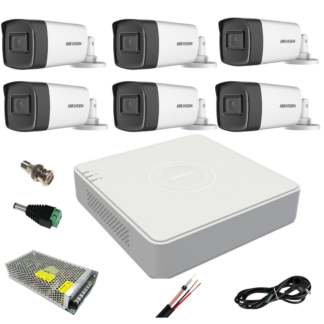 Kit Supraveghere - Sistem supraveghere video ultra profesional Hikvision 6 camere exterior 5MP Turbo HD cu IR 80M, DVR 8 canale, full accesorii