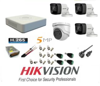 Kit Supraveghere - Sistem supraveghere video Hikvision 4 camere 5MP, 3 exterior Turbo HD IR 80 M 1 interior IR 20m cu full accesorii