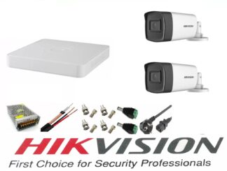 Kit Supraveghere - Sistem supraveghere video Hikvision 2 camere 5MP TurboHD IR 40M cu DVR Hikvision 4 canale full accesorii internet