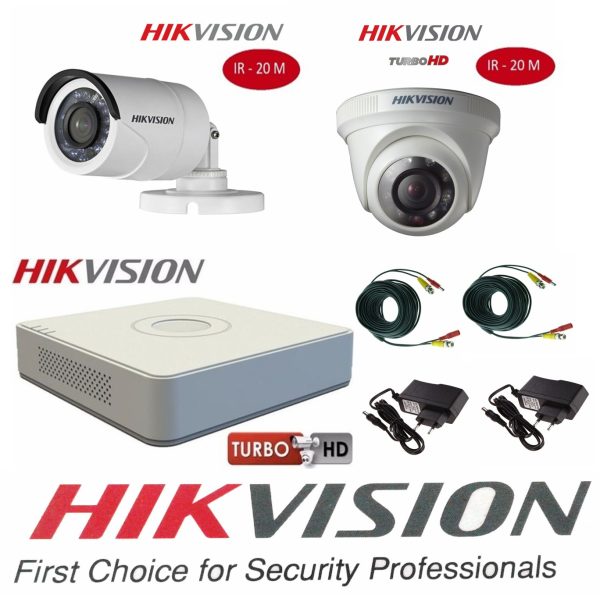 Sistem supraveghere video mixt  Hikvision 2 camere Turbo HD IR 20 M  cu DVR Hikvision 4 canale, full accesorii [1]