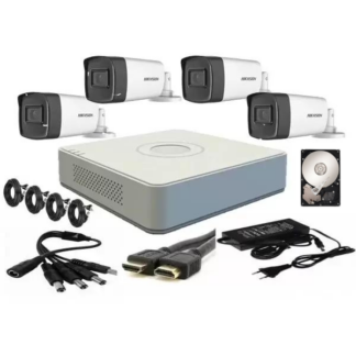 Kit supraveghere video Hikvision 4 camere 2MP FULLHD 1080p IR 40m  + accesorii instalare, HDD 500GB