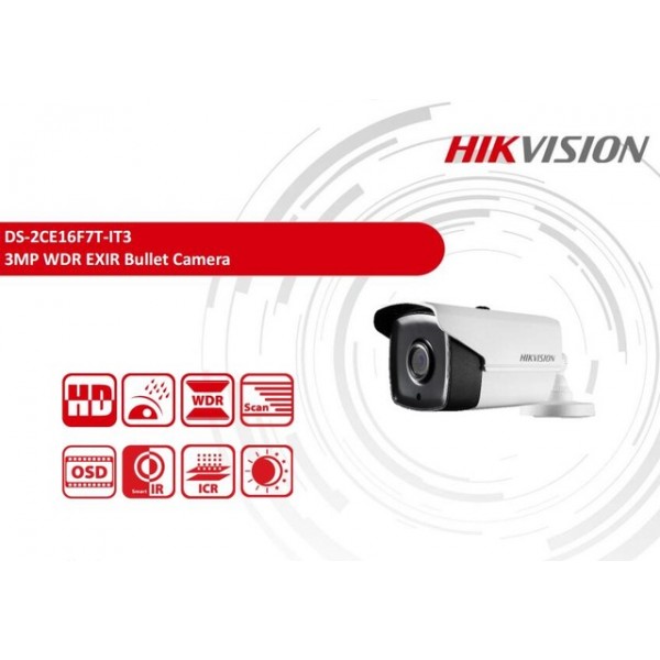 Camera supraveghere exterior 3 MP CMOS  IR 40m Hikvision DS-2CE16F7T-IT3 [1]