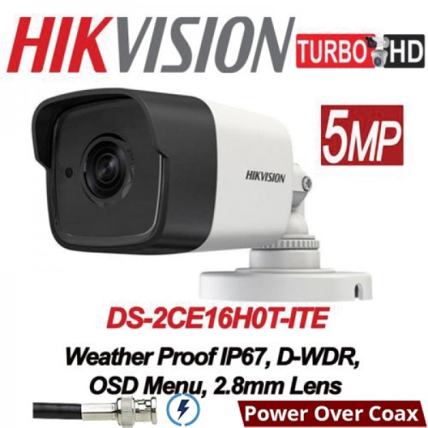 Camera supraveghere video Hikvision 5 MP, lentila 2.8mm, IR 20 M, alimentare PoC, DS- 2CE16H0T-ITE [1]