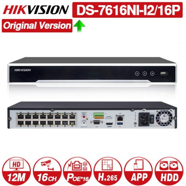 NVR 4K ultra HD  Hikvision DS-7616NI-I2/16P, 16 porturi POE, rezolutie 4k , 2xHDD [1]