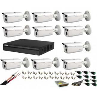 Sistem supraveghere video profesional cu 10 camere Dahua 2MP HDCVI IR 80m ,full accesorii , cablu coaxial ,live internet