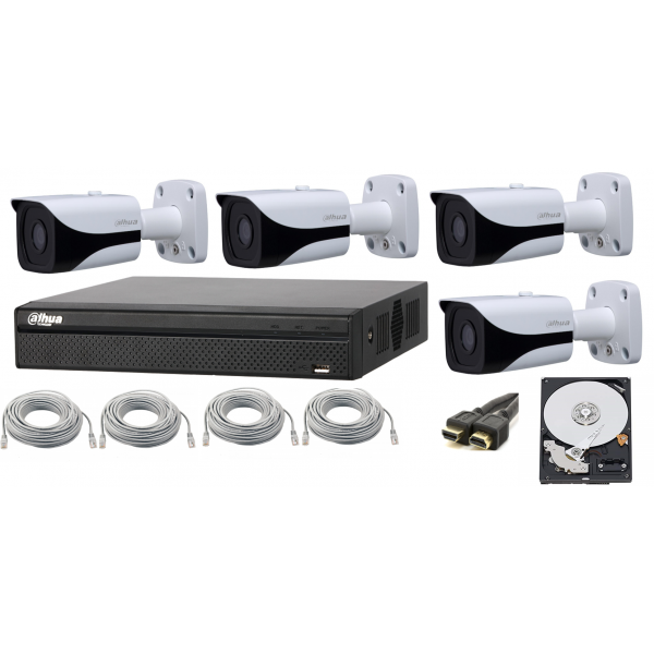 Kit profesional video POE cu 4 camere IP Dahua rezolutie 3MP, IR 30m cu NVR Dahua 4 canale 6MP, cu accesorii [1]