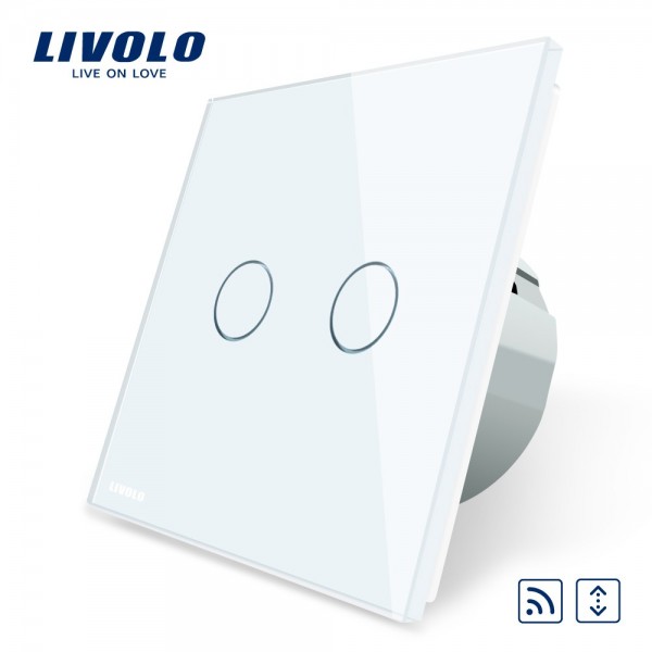 Intrerupator draperie wireless cu touch Livolo din sticla alb [1]