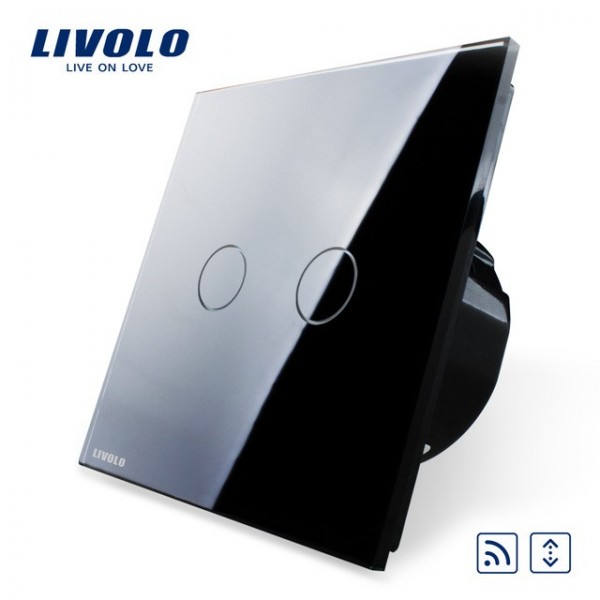 Intrerupator draperie wireless cu touch Livolo din sticla negru [1]